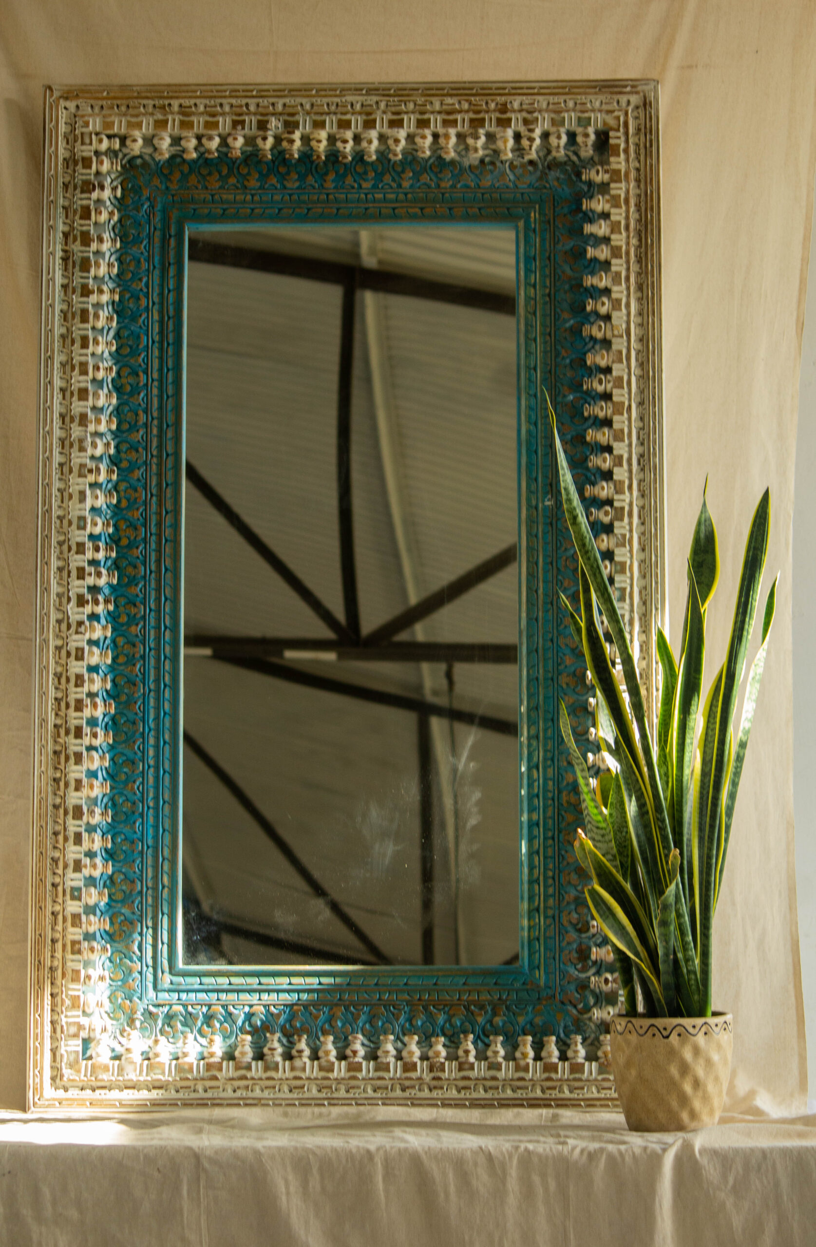Handcrafted mango wood mirror frame